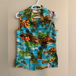 Tropical Hawaiian Sleeveless Button-Up Shirt